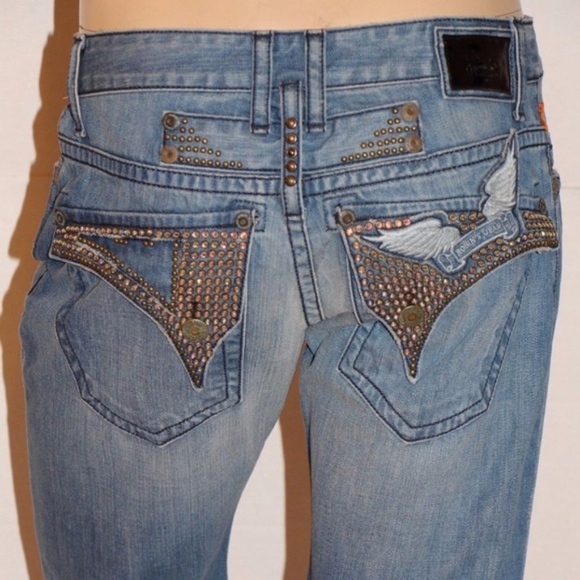 NEW ROBIN'S JEAN Long Flap Straight Studded SZ 42 - Picture 1 of 6